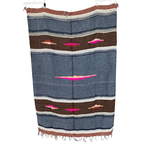 VTG Chimayo Serape Blanket Woven Wool Fringed Ends Southwestern Native 60” x 84” - Picture 1 of 16